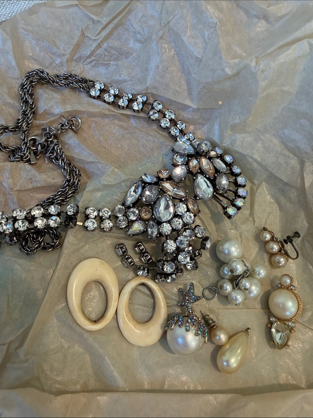 FOR PARTs vintage single earring pearls and vintage Banana Republic necklace